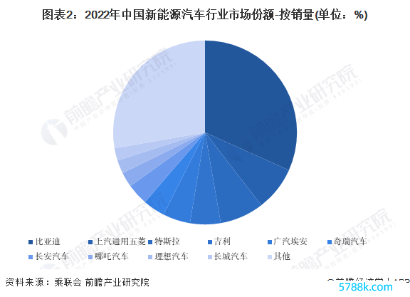 图表2：2022年中国新动力汽车行业阛阓份额-按销量(单元：%)